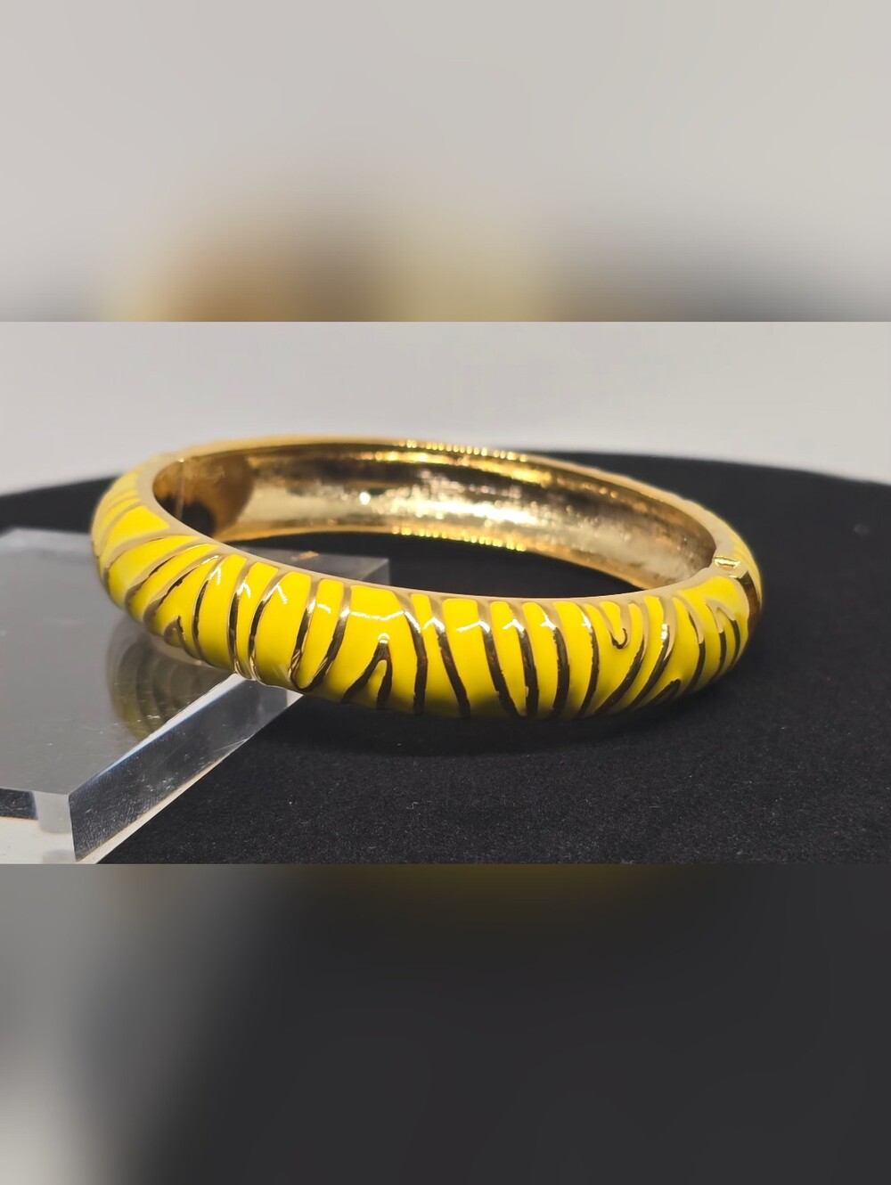 Yellow Enamel Zebra Stripe Bangle Bracelet